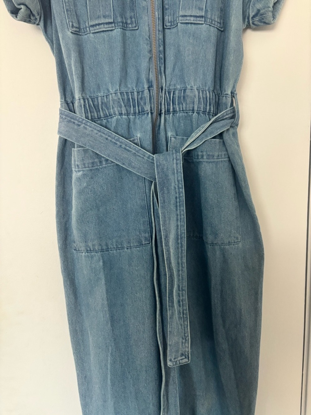 Express Light Blue Denim Jumpsuit with Zip - Picture 4 of 6